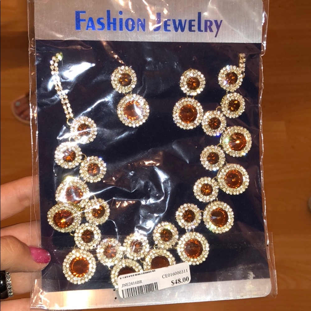 earrings and a necklace
